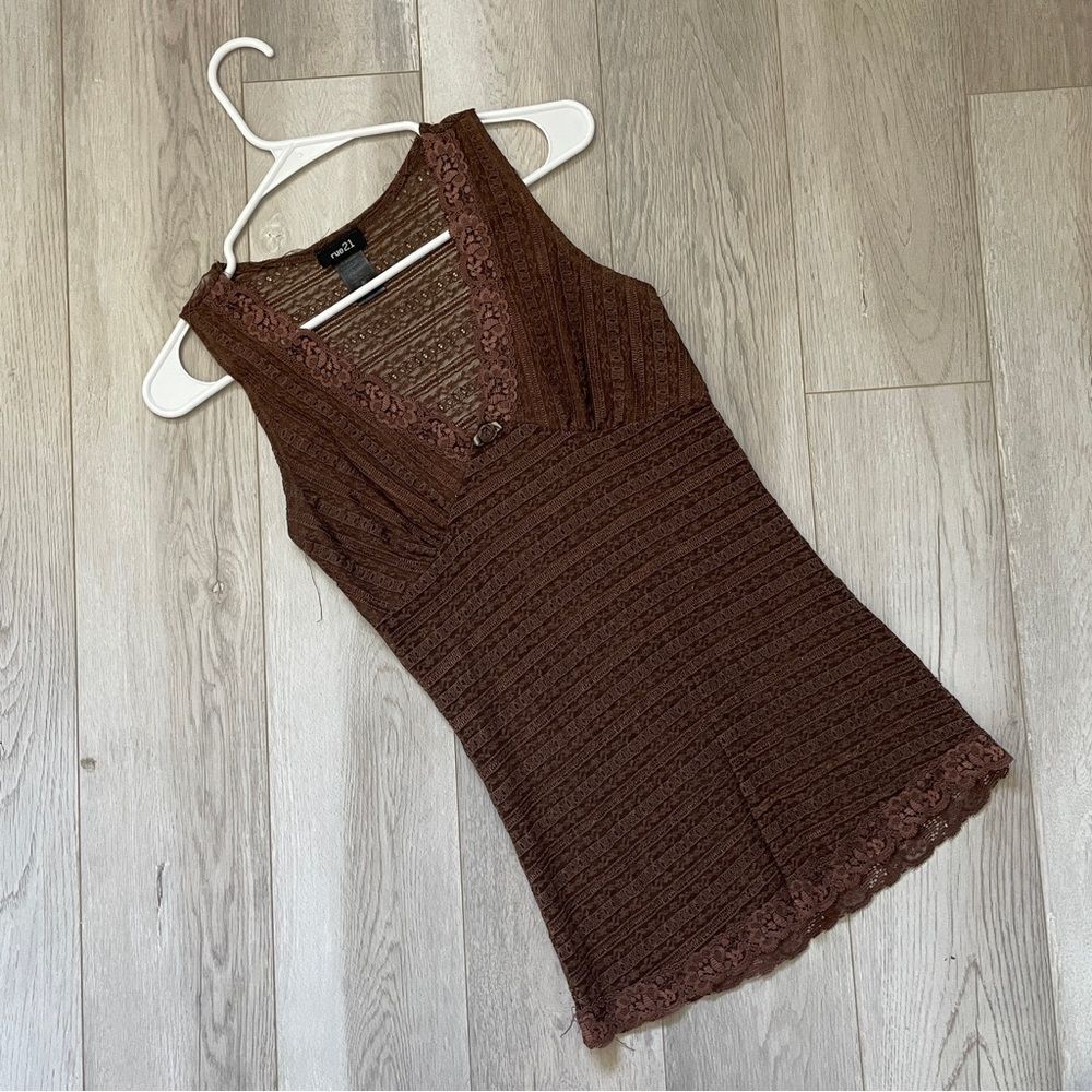 Rue21 Y2K Tank Top lace sheer womens Brown (medium) vintage retro going out